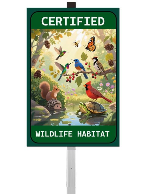 Garden Signs 28" Tall Stake, Certified Wildlife Habitat, High-Contrast Metal Print Yard Sign, 8" x 12" - color: c7, size: Silver Sleeve 28" Ht