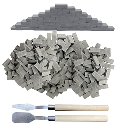 Woohome 500 PCS Mini Red Wall Bricks Gray Mini Bricks Tiny Bricks with Scraper for Landscaping, Miniature Brick Figurine Fake Brick for Mini Garden Accessories, 1:16 Scale - color: Grey 500