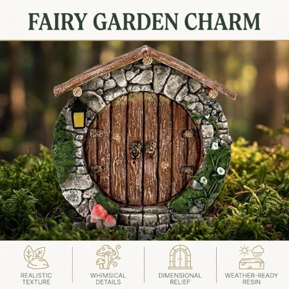 Fairy Garden Doors and Windows for Trees Miniature Fairy Gnome,Sculptures and Statues Wall and Trees Outdoor Wooden Doors and Windows in The Yard Garden Sculptures and Statues