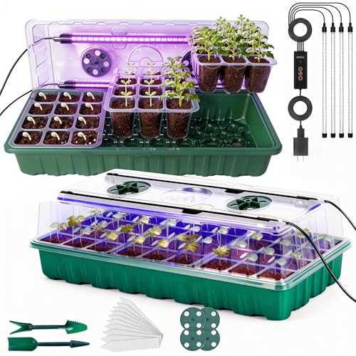72-Cell Seed Starter Kit with Grow Light, Auto Timer & Humidity Dome | 5 brightness levels, 3/9/12H auto timer, 6 modular trays create ideal conditions for herbs, vegetables and flower seedlings