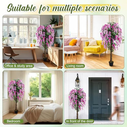 5ft Artificial Wisteria Tree, Tall Faux Flowering Plant, Rosy Pink, 1 Pack - color: Rosy Pink