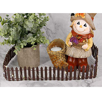 Miniature Fairy Garden Fence, DIY Wood Picket Fence Mini Ornament (Brown) - color: Brown