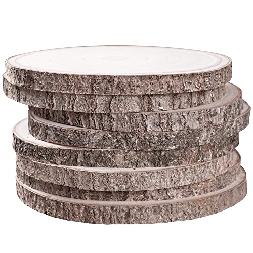 Sancodee 8 Pcs Large Unfinished Wood Slices, 10-11 Inches Wood Slabs for Centerpieces Natural Wooden Circle, DIY Wood Centerpieces for Tables Wedding Party Door Sign Decor - size: 10" - 11"