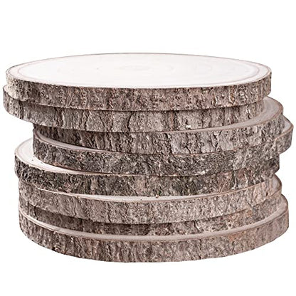 Sancodee 8 Pcs Large Unfinished Wood Slices, 10-11 Inches Wood Slabs for Centerpieces Natural Wooden Circle, DIY Wood Centerpieces for Tables Wedding Party Door Sign Decor - size: 10" - 11"
