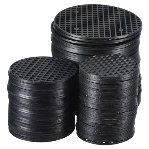 Flower Pot Hole Mesh Pad, 120Pcs 3 Sizes Round Rigid Bonsai Drainage Mesh Grid Screen Bottom Grid Mat for Garden, Black