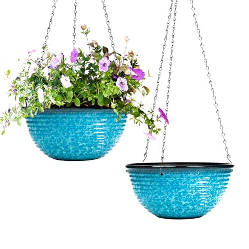 10Inch Hanging Planters Outdoor Indoor, Glazed Hanging Basket with Drainage - color: Snowflake Blue, size: 10inch