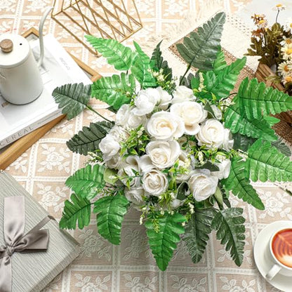 48 Pcs Spring Artificial Silk Leather Leaf Fern Stems 4 Styles Wedding Greenery Faux Leaves Pick 15.8 Inch 14.6 Inch Cemetery Leaf Plant Bouquet for Wedding Decor Garden Room Porch Decor