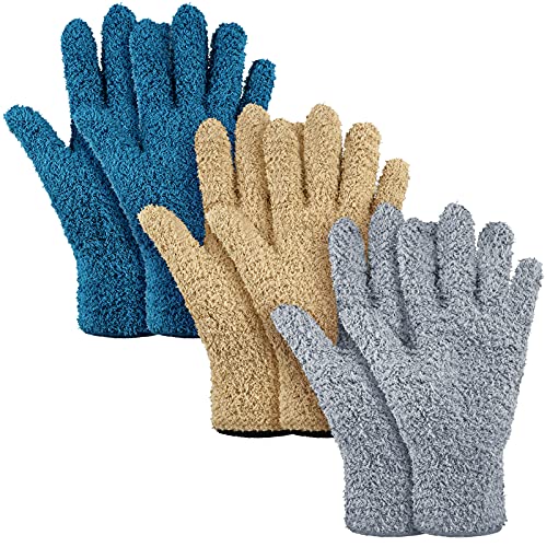Patelai 3 Pairs Microfiber Dusting Gloves for Plants Leaf, Large - color: Dark Blue, Gray, Khaki, size: Large