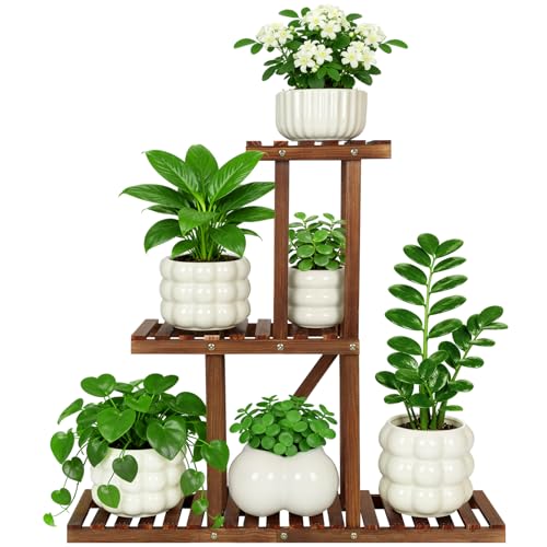 3 Tiered Narrow Wooden Indoor Plant Stand Shelf for Multiple Plants | Corner Flower Stand Shelf Outdoor,House Plant Holder Rack for Living Room Balcony Patio Garden Office,Rustic,Space Saver