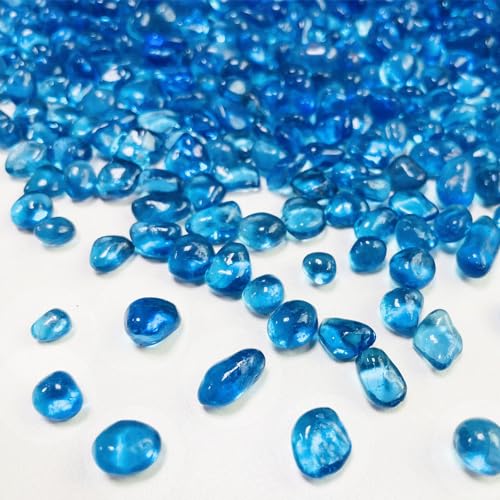 Blue Glass Stones, 0.85LB/385g Aquarium Gravel Rocks, Blue Pebbles for Fish Tank, Sea Glass for Vase Filler Craft - color: Light Blue