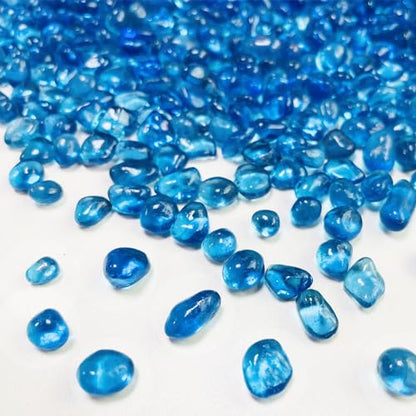Blue Glass Stones, 0.85LB/385g Aquarium Gravel Rocks, Blue Pebbles for Fish Tank, Sea Glass for Vase Filler Craft - color: Light Blue