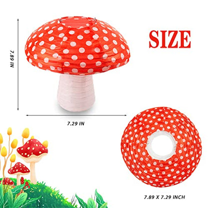 6Pcs Mushroom Lantern, 3D Mushroom Ornament Wonderland Theme Party Supplies for Nursery Garden Christmas Halloween Party Decoration 7.89 x 7.29inch(Orange-red) - size: 7.9