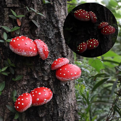 OwMell Set of 3 Glow in The Dark Mushroom Statues Outdoor Garden Deco - style: 3x Tree Huggers