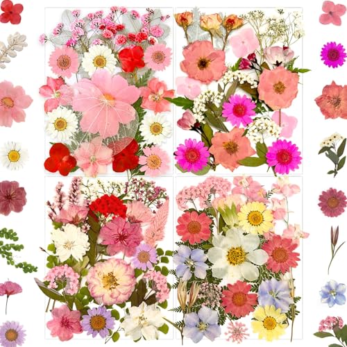 MIKIYA 90Pcs Pink Dried Pressed Flowers for Resin Molds, Assorted Real Natural Bulk Dry Floral Leaves for DIY Art Crafts, Epoxy Jewelry, Candle, Soap Making, Nails Decors Gifts - color: Pink