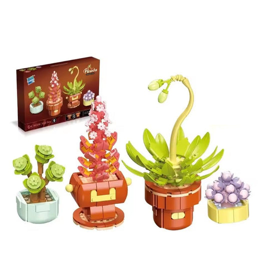 Wizardi Succulent & Plants Brick Building Set F07N11-5-9 – Botanical Flowers Toy, Eco-Friendly ABS Plastic 458 Pcs, 4x4x6 Cute Desktop Decor for Adults & Teens - color: Plants Brick Building Set 9