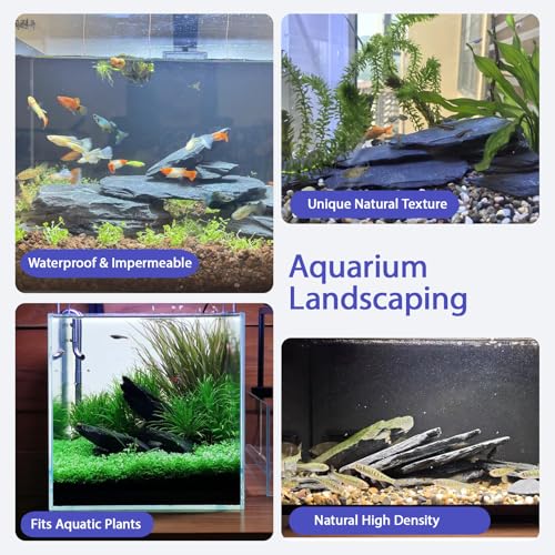 Fish Tank Rocks 20lb Natural Slate Rocks 2-8 Inches Black Stones for Tank Decoration Terrarium Reptile Aquascaping Amphibian Vivariums Paludarium Garden Landscaping - size: 20lb(2-8in)