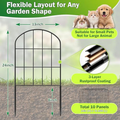 24in (H) x 11ft (L) Decorative Garden Fence Panels 10 Pack No Dig Fencing, Rustproof Metal Wire Garden Fence Border, Small Animal Barrier Fence for Dog - size: 10.83 ft(L) X 24 in(H) ,10 pack