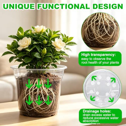 JERIA 30 Pack 7 Inch Clear Nursery Pots with Drainage Holes, Clear Plant Pot for Planting, Transparent Plastic Plant Pots,Durable Seed Starting Pot for Succulents - size: 7 Inch