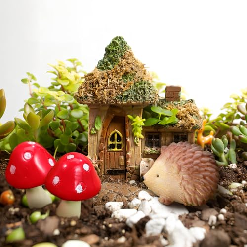 Toyvian Mini Resin Hedgehogs Figurines and Mushroom Decor Set 6-Piece Miniature Garden Accessories for Fairy Gardens Terrariums Plant Pots Tabletops and Craft Projects