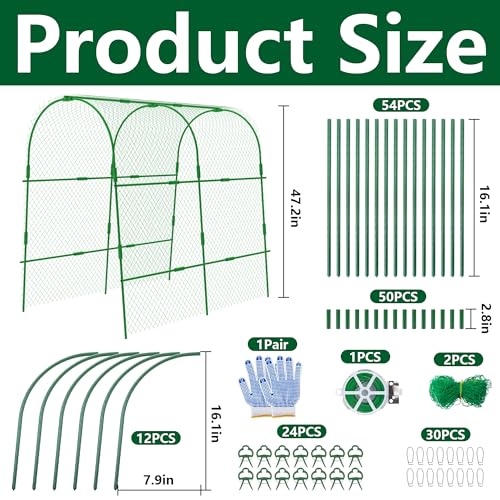 codree 2 Packs Garden Cucumber Trellis for Plant- 47 x 47 Inch Metal Arch Melon Trellis for Raised Bed- Foldable Tunnel Trellis with Climbing Net Clips for Growing Vine Vegetable - color: 2Pcs-47x47Inch