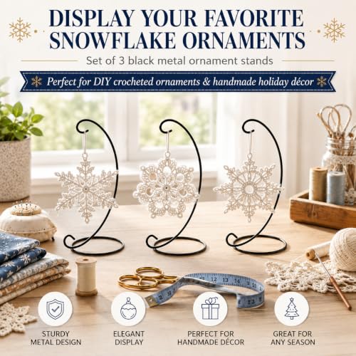 Tall Ornament Display Stands 3 Pack, Black Wrought Iron Style Hanging Stand, 13 Inch Metal Ornament Hangers for Christmas Ornaments, Glass Globes, Terrariums, Lanterns, Air Plants, Keepsakes & Holiday Decor