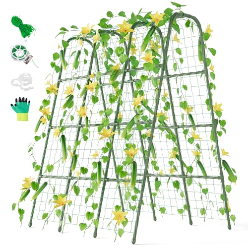 Miory Cucumber Trellis, 63" Tall U Shape Trellis for Raised Bed, Garden Arch Trellis for Climbing Plants Outdoor, Plant Support for Vegetables Vines, Steel with PE Coated (48“Lx32”Wx63“H) - size: 48"Lx63"H