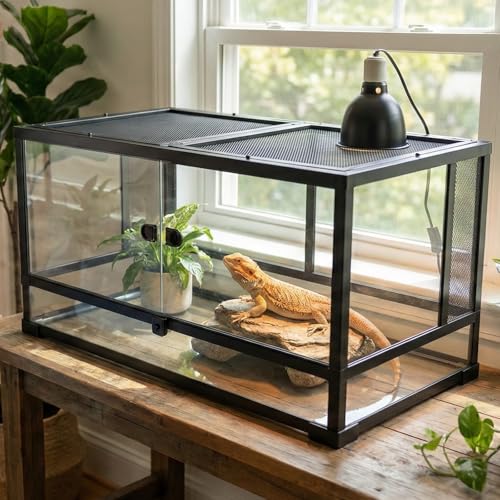 40 Gallon Reptile Tank: 36x18x18 Front Opening Reptile Enclosure | Lockable Glass Terrarium with Three-Sided Screen Ventilation - Large Bearded Dragon Tank for Snake Turtle Gecko Lizard - size: 36x18x18