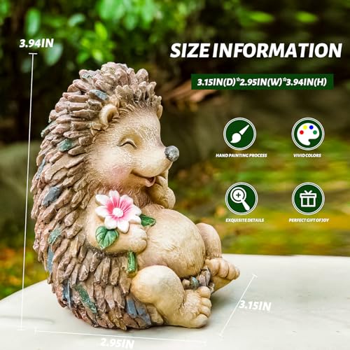 Resin Small Garden Cute Hedgehog Decor, 3.9 Inch High, Waterproof Animal Figure, Outdoor for Flowerpot Lawn Yard, Indoor Shelf Desk Bookshelves - size: Small