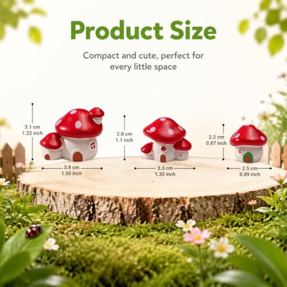 Miniature Resin House Figures Set - Tiny Fairy Garden Buildings & Mushroom Castle for Terrarium, Dollhouse Decor, DIY Landscape Ornaments, Potted Plants (3PCS Cartoon Mushroom Houses)
