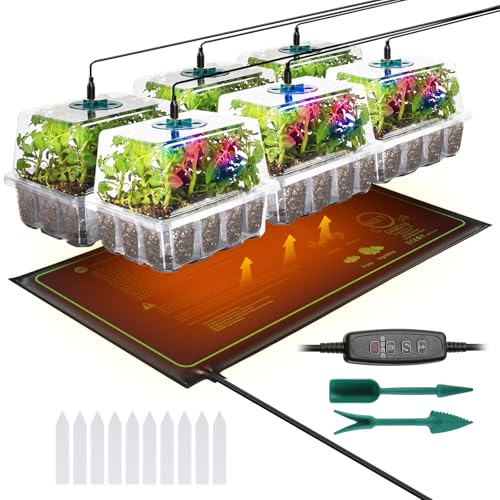 Adawook Clear Seed Starter Trays with Grow Lights & Heat Mat, 72 Cells Seed Starter Kit, 3 Lighting Mode, 4 Timing, Germination Kit with Humidity Control Domes, Gardening Gifts Plant Grow Kit - color: White