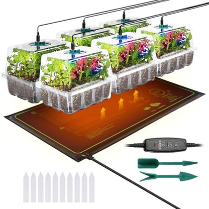 Adawook Clear Seed Starter Trays with Grow Lights & Heat Mat, 72 Cells Seed Starter Kit, 3 Lighting Mode, 4 Timing, Germination Kit with Humidity Control Domes, Gardening Gifts Plant Grow Kit - color: White