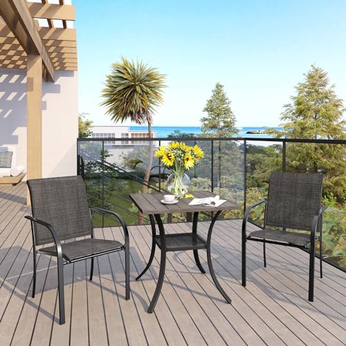 VICLLAX 3 Pieces Patio Dining Set for 2, Outdoor Furniture Set Includes 1 Small Patio Table and 2 Stackable Patio Sling Chairs, Patio Bistro Set for Outsides, Grey Wood-Like Table and Grey Chairs - color: Grey Wood-like Table/Grey Chairs, size: Table-28"x