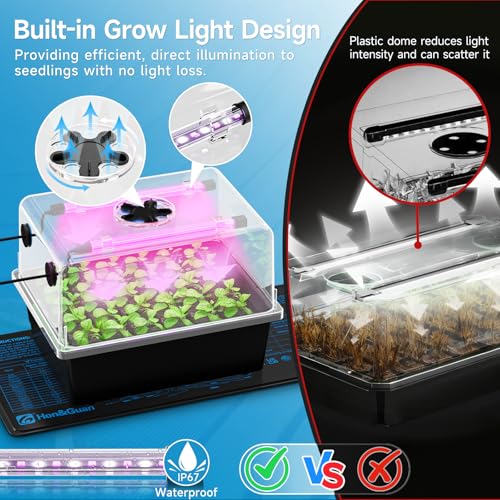 Hon&Guan 2-Pack 30-Cell Seed Starting Kits with Heat Mats and LED Lights | 60-cell PP seedling trays, 5.3" domes with vents, 4 LED bars, thermostats, self-watering, for Germination & Plant Propagation - size: 2 Pack