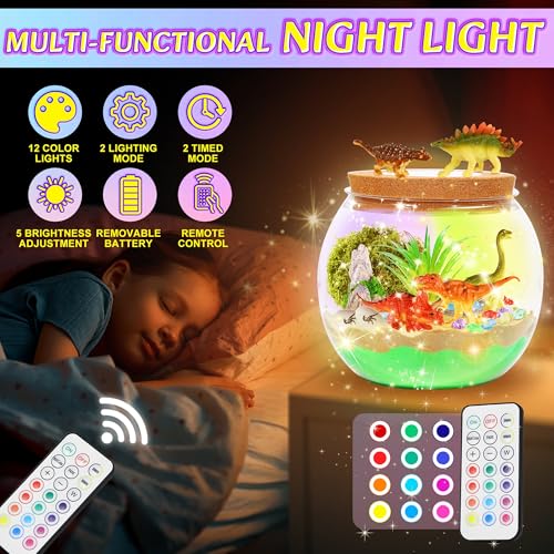 Hannstar Dinosaur Terrarium Kit for Kids-Dinosaur Activities Toys for Boys-Birthday Gifts for Kids Age 4-12 Years Old - color: Dinosaur