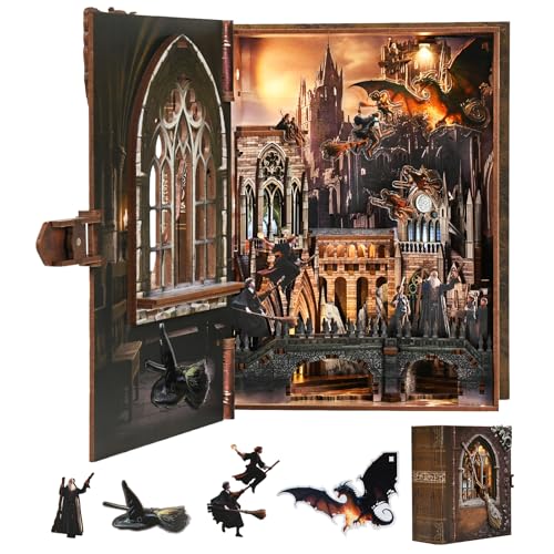 MiniCity Magical Flight Book Nook Kit, DIY Wooden Miniature Scene with LED - color: Introduction to Magical Flight