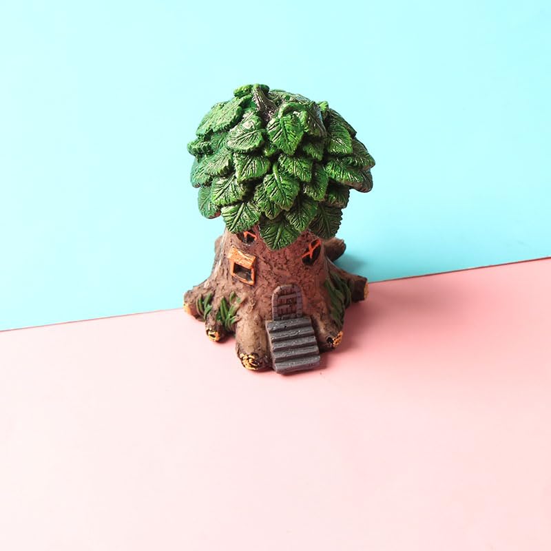 2PC Resin Fairy Tale Treehouse Figurine, Miniature Garden Gnome Home, Plant-Themed Collectible for Indoor/Outdoor Decor & DIY Bonsai/Fairy Garden