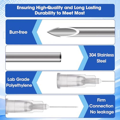 100 Pack 27G 1/2 inch Luer Lock Needle with Cap, Liquid Transfer Needles for Scientific Measuring and Refilling, Disposable Individual Package - size: 27Ga×1/2"(13mm)