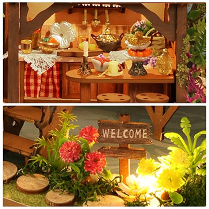 Dollhouse Kit, DIY Miniature House w/LED Adult, Forest Adventure | Miniature Kit, Tiny House Kit, DIY Mini Craft, Perfect Birthday & Christmas Gift for Family Friends