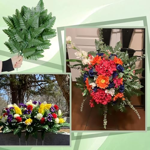 XONOR Artificial Silk Leaf Fern - Artificial Fern Leaves Stem Faux Greenery Plant for Cemetery Grave Headstone Wedding Home Garden Decoration (200Pcs, Dark Green)