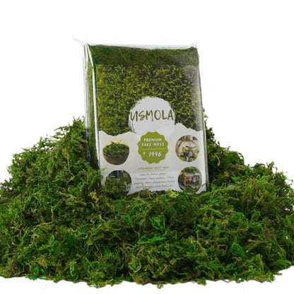 USMOLA Green Moss for Crafts - 4OZ Fake Moss for Indoor Plants, Terrariums, Fairy Gardens & Tabletop Displays | Perfect for Miniature Scenes, Pot Filler & Home Decor Projects