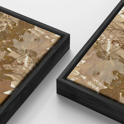 wall26 Large Framed Wall Art Canvas Print - Neutral Pressed Dried Autumn Maple Fern Leaves Botanical for Living Room Bedroom Office - 60"x20" Black - color: AD11-2607-M30, size: 60"L x 20"W, style: Black Frame