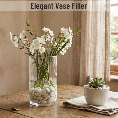 Midwest Hearth Decorative White Pebbles for Plants & Vase Filler | Polished Natural Stones | 3/8" Size (5-lb Bag) - size: 5-lb Bag