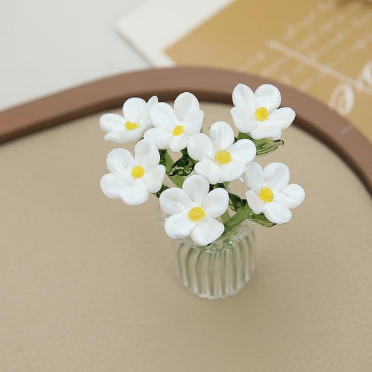 8PCS Cute Mini Glass Flowers and Vase Decoration Hand-Blown Glass Daisy Flower Bouquet Mini Vase Set for Home Party DIY Crafts Wedding Mother’s Day Birthday Gift (White) - color: White