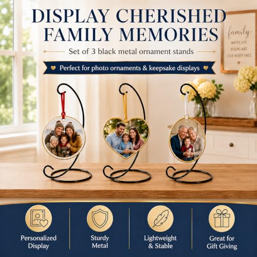 Tall Ornament Display Stands 3 Pack, Black Wrought Iron Style Hanging Stand, 13 Inch Metal Ornament Hangers for Christmas Ornaments, Glass Globes, Terrariums, Lanterns, Air Plants, Keepsakes & Holiday Decor