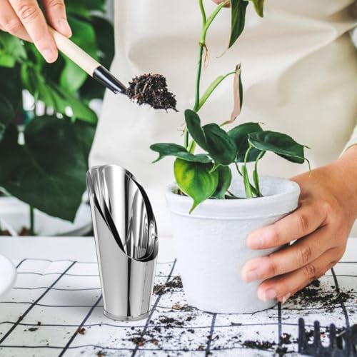 Abaodam 3pcs Stainless Steel Soil Scoop Set Plant Soil Scoop Bonsai Bucket Shovel Cup for Succulent Potting Transplanting Weeding Garden Moving