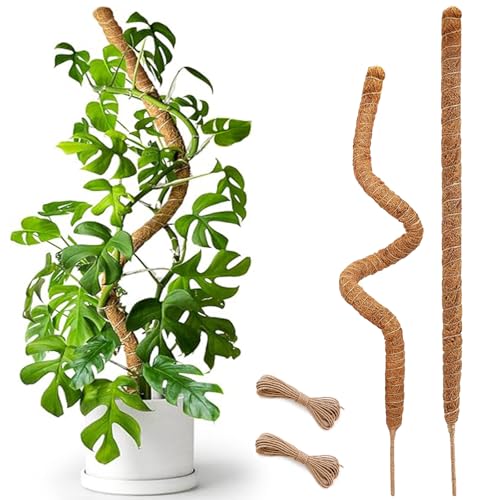 2 Pack 25" Moss Pole, Bendable Moss Pole for Plants Monstera, Moss Poles for Climbing Plants Indoor, Handmade Coco Coir Plant Pole Sticks Support Stakes for Potted Plants - color: 2 × 25 Inch