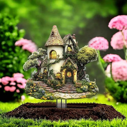 House Garden Stakes Decor Yard Acrylic - 2D Spring Garden Acrylic Sign Decoration, Yard Art, Gift for Nature Lovers, for Indoor & Outdoor Flower Pots, Yard, Mini Gardens & Lawn (5.9”x5.9”) Y25