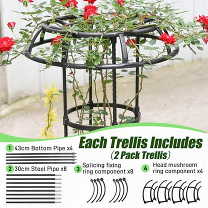 Quibbay Garden Trellis for Climbing Plants Outdoor,41.3 Inch Mushroom Top Trellis for Climbing Plants, Rustproof Metal Plant Flower Trellises for Vine Rose Flower Tomato Support Outdoor Indoor,1 Pack - style: 3 Floors-10*41IN