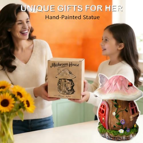 Solar Fairy House Figurine,Handcrafted Outdoor Garden Mushroom Statue,Gift | Solar Light Fairy House Figurine, Outdoor Yard Decor for Garden, Lawn, Patio, Unique Gift for Women and Garden Lovers