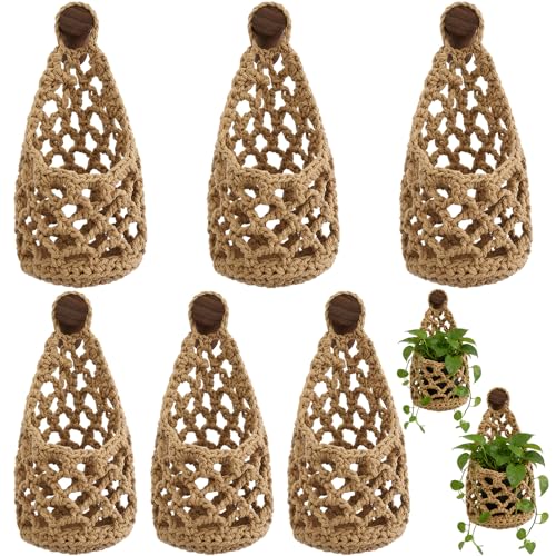 6 Pk Macrame Plant Hanger,6 x 11inch,Linen Color | Wall Planters for Indoor, Boho Wall Mounted Flower Baskets, Hanging Planter, Plants and Pots Are Not Included - color: Linen Color, size: 6 x 11inch